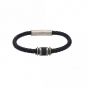 Unique and Co Mens Navy Leather braclet-Antique Silver Steel Clasp with Denim Inlay B427NV