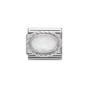 Nomination Classic Oval Stones White Opal Charm - Sterling Silver Twist Setting