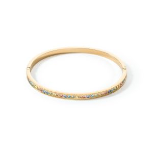Coeur De Lion Stainless Steel Bangle Gold with Multicolour Pastel Crystals