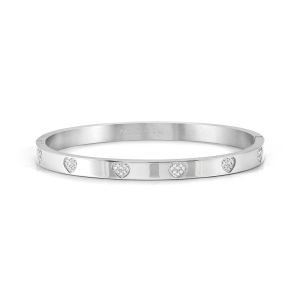 Nomination Pave Zirconia Hearts Stainless Steel Hinged Bangle 029512/004