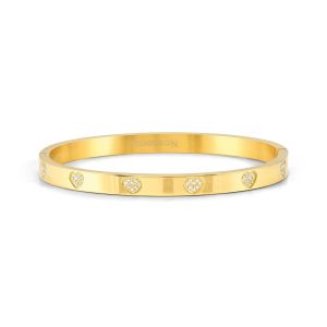 Nomination Pave Zirconia Hearts Gold Tone Stainless Steel Hinged Bangle 029512/006