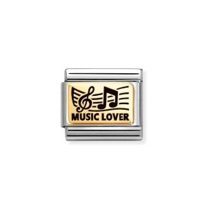 Nomination Gold Music Lover Charm Black Enamel. Item Code 030166/45