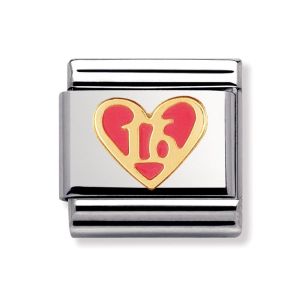 Nomination Classic Gold and Pink Enamel Sweet Sixteen Heart Charm
