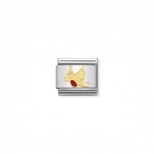Nomination Classic Gold Air Animals Charm - Enamel and 18k Gold Robin 