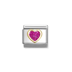 Nomination Classic Glitter Charm Gold with Enamel and Fuchsia Heart