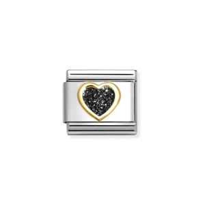 Nomination Classic Glitter Charm Gold with Enamel and Black Heart