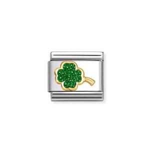 Nomination Classic Glitter Charm Gold with Enamel and Green Four-Leaf Clover - 030220_18