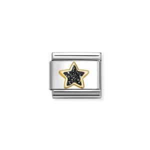 Nomination Classic Glitter Charm Gold with Enamel and Black Star