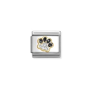 Nomination Classic Black and Silver Glitter Charm Gold Paw Print