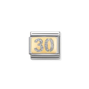 Nomination Classic Glitter Gold Charm with Enamel Number 30