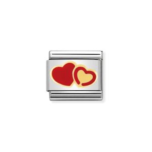 Nomination Classic Red Enamel and Gold Double Heart Charm