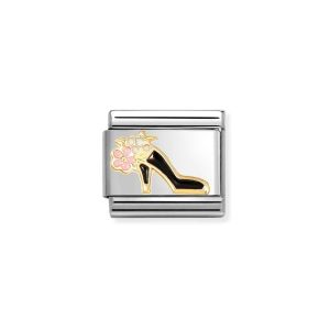 Nomination Classic Gold and Enamel Black Shoe with Flower Charm