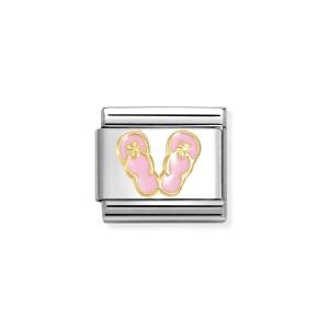 Nomination Classic Gold and Pink Enamel Flip Flops Charm. Item code 030272/89
