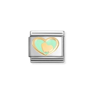 Nomination Classic Gold and Enamel Heart in Heart Charm - Pastel Green