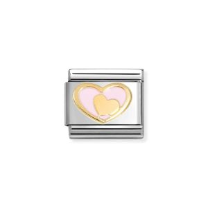 Nomination Classic Gold and Enamel Heart in Heart Charm - Pink