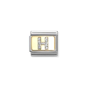 Nomination Classic Glitter Letter H Charm Gold with Enamel