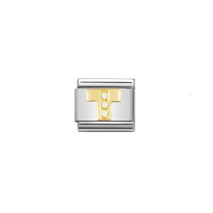 Nomination Gold and Zirconia Classic Letter Charm - T
