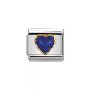 Nomination Classic Heart Faceted Zirconia - Royal Blue with Gold Border
