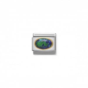 Nomination Classic Oval Hard Stones Charm - Gold 18k Green Opal 030502_26