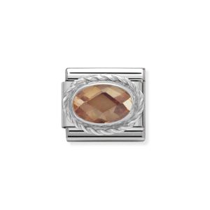 Nomination Classic Faceted Champagne Cubic Zirconia Charm - Sterling Silver Twist Setting 030606_024
