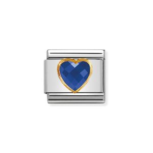 Nomination Classic Heart Faceted Zirconia - Royal Blue with Gold Border
