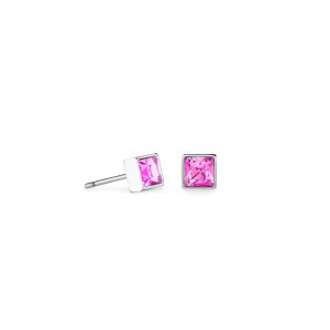 Coeur De Lion Square Stud Silver Earrings - Pink Crystal