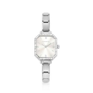 Nomination Watch Rectangular Silver with Zirconia Surround