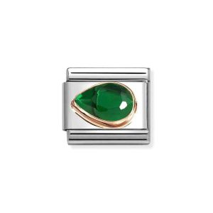 Nomination Classic Faceted Zirconia Left Teardrop Charm 9k Rose Gold Green - 430605_004