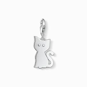 Thomas Sabo Charm Pendant - Silver Cat with Zirconia Eyes