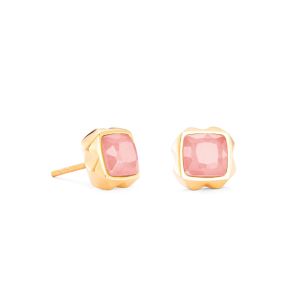 Coeur De Lion Earrings Spikes Square - Rose Quartz in Gold