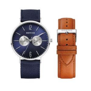 Bering Men's Classic Polished Silver and Navy Blue Watch 14240-507