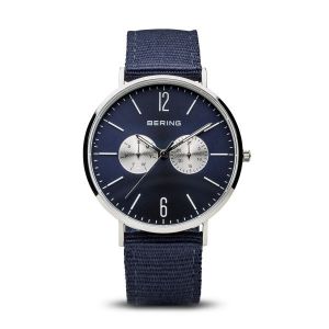 Bering Men's Classic Polished Silver and Navy Blue Watch 14240-507