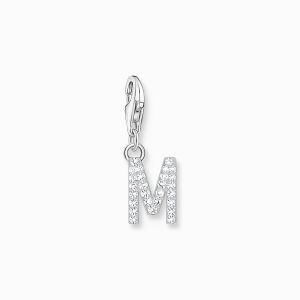 Thomas Sabo Letter M Charm Pendant - Silver with White Zirconia