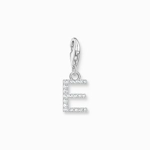 Thomas Sabo Letter E Charm Pendant - Silver with White Zirconia