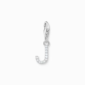 Thomas Sabo Letter J Charm Pendant - Silver with White Zirconia