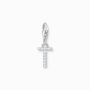 Thomas Sabo Letter T Charm Pendant - Silver with White Zirconia