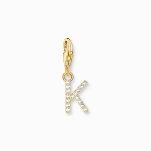 Thomas Sabo Gold Plated Letter K Charm with CZ - 1974-414-14