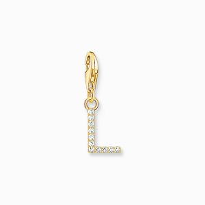 Thomas Sabo Gold Plated Letter L Charm with CZ - 1975-414-14