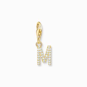 Thomas Sabo Gold Plated Letter M Charm with CZ - 1976-414-14