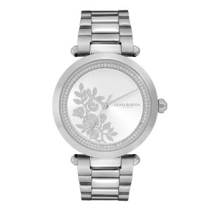 Olivia Burton Floral T-Bar White and Silver Bracelet Watch