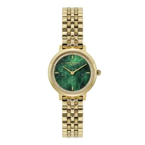Olivia Burton Honeycomb Ultra Slim Forest Green and Gold Bracelet Watch - 24000266