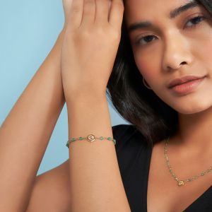 Olivia Burton Minima Bee Green and Gold Plated Beaded Charm Bracelet - 24100175