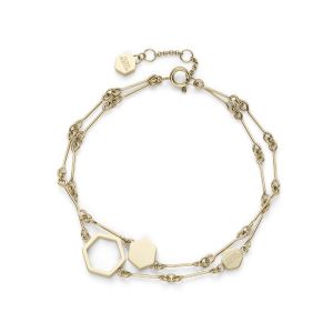 Olivia Burton Honeycomb Gold Plated Double Chain Bracelet - 24100308