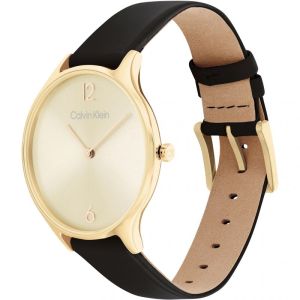 Calvin Klein Timeless Mesh Gold Tone Watch - Black Leather Strap