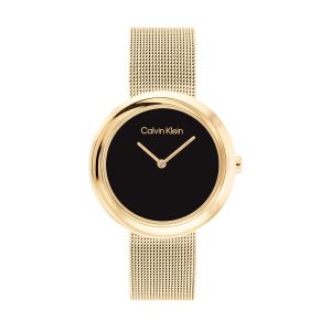 Calvin Klein Twisted Bezel Black and Gold Watch - Mesh Bracelet