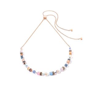 Coeur De Lion GeoCUBE Slider Necklace - Light Blue and Rose 3030100752