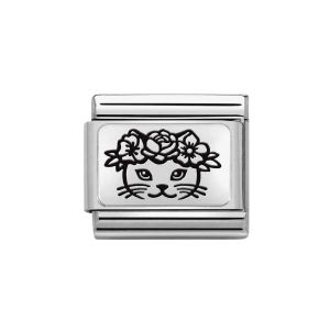 Nomination Classic Flowers Charm - Sterling Silver and Black Enamel Cat 330111_23