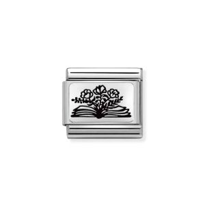 Nomination Classic Silver and Black Enamel Book with Flowers Charm. Item code 330111/27