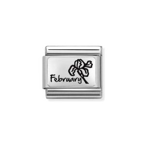 Nomination Composable Classic Month Flower Plates Steel and 925 Sterling Silver February