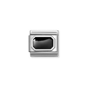 Nomination Classic Silver Rectangle Charm Silver with Black Enamel 